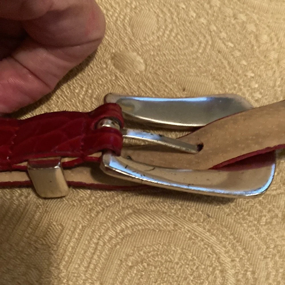 Red Western-Style Women's Belt with Ornate Silver Buckle